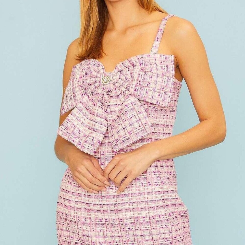 Big Bow Tweed Mini Dress - Picture 6 of 13